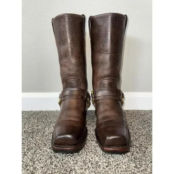 $498 EXCELLENT! Frye Harness 12R Boots Size 8 Brown Moto Leather Women’s Brown - Picture 5 of 9